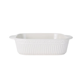 Mikasa Countryside square casserole texture in cream glaze, durable stoneware.