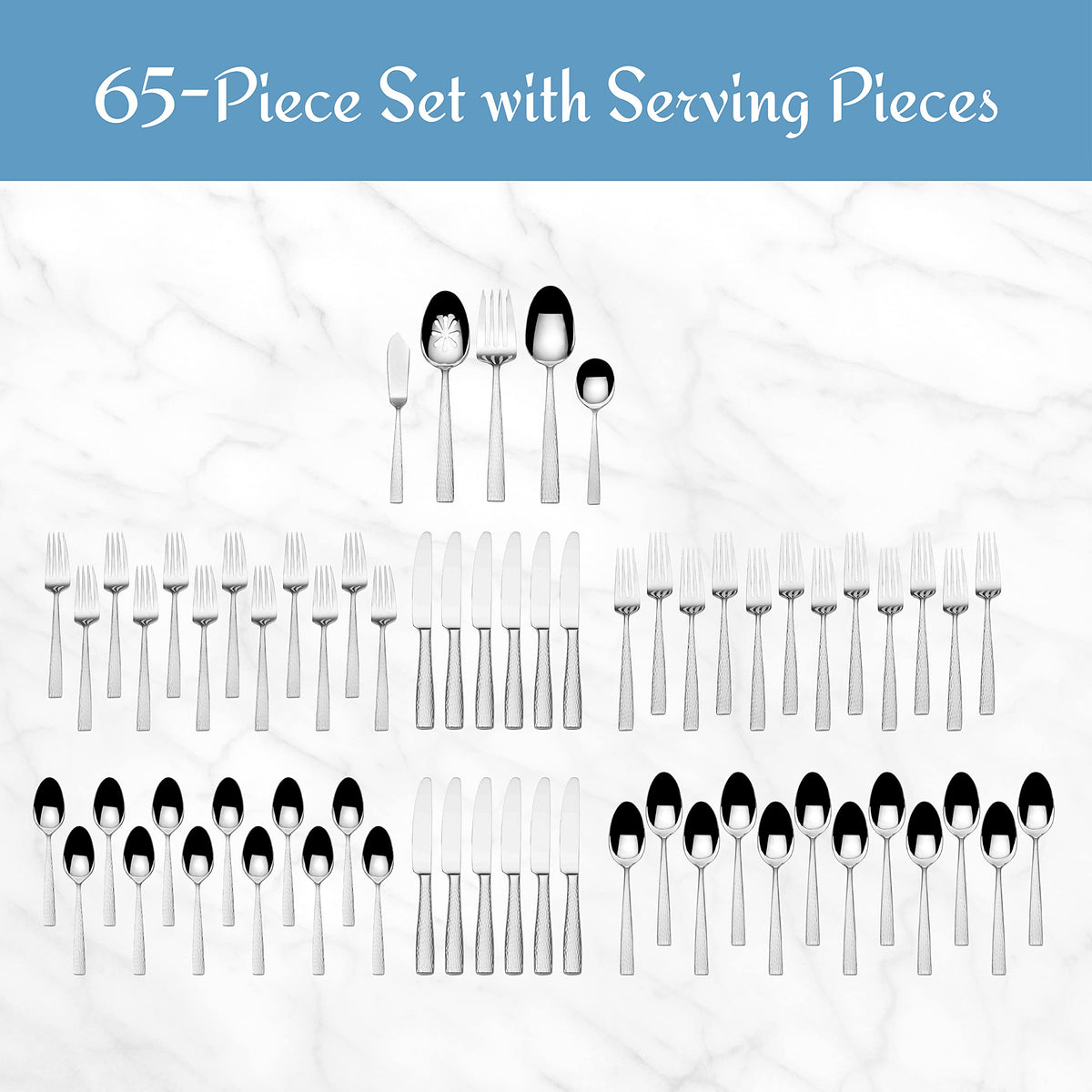 Dishwasher-safe Mikasa Oliver Gleam flatware shown ready for cleaning.