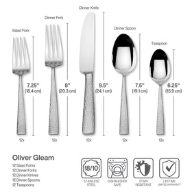 Close-up of hammered texture handles on Mikasa Oliver Gleam flatware.