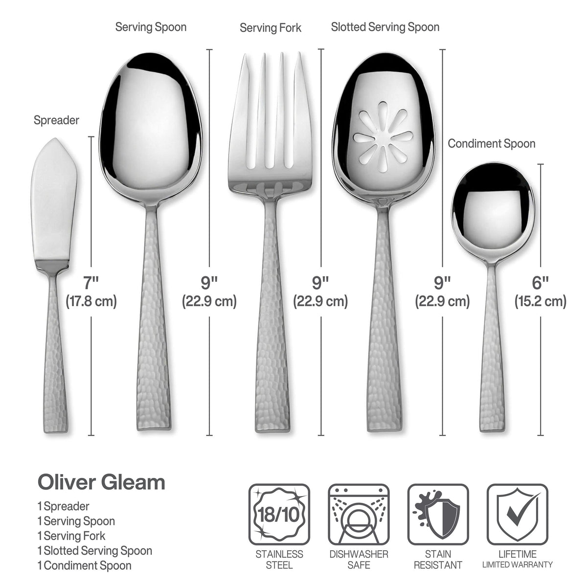 Mikasa Oliver Gleam flatware with a bright mirror finish catching light.