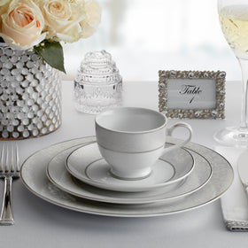 Mikasa Parchment smooth white surface provides pristine backdrop