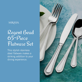 Close-up of Mikasa Regent Bead dinner knives with polished finish.