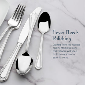 Close-up of Mikasa Regent Bead dinner spoons showing mirror polish.