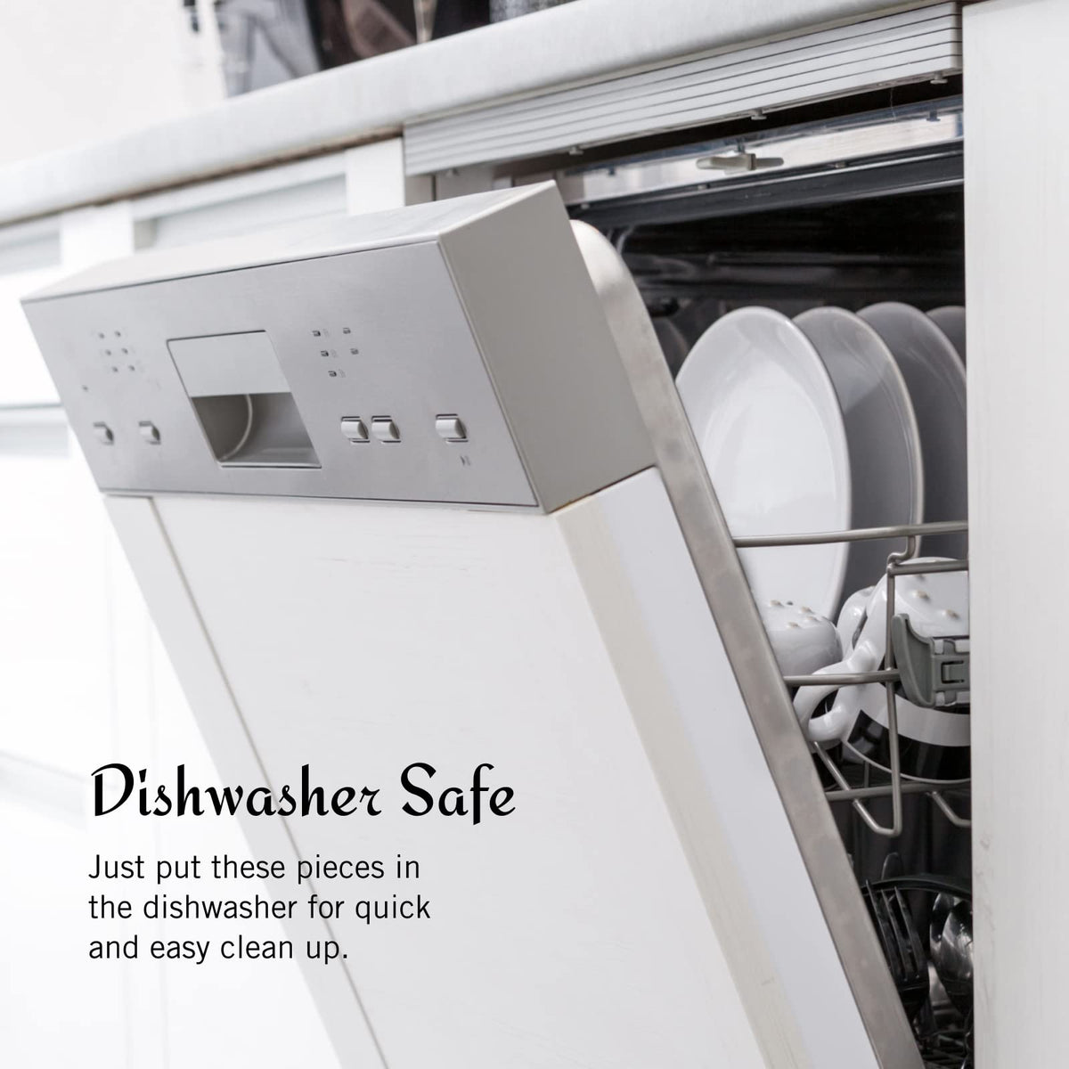 Mikasa Satin Loft dishwasher-safe icon showing easy care.