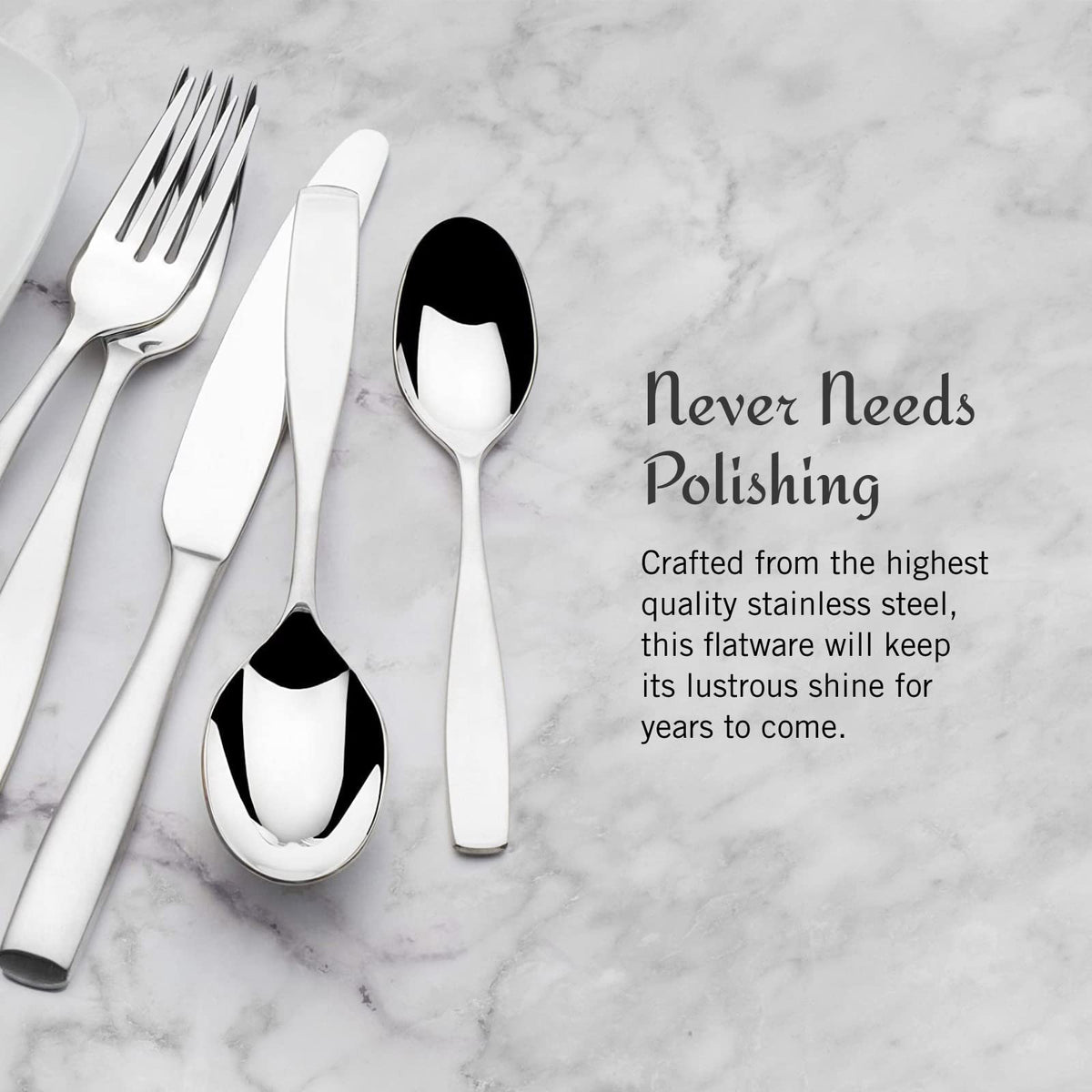 Mikasa Satin Loft serving utensils set of five in use.