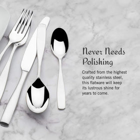 Mikasa Satin Loft serving utensils set of five in use.