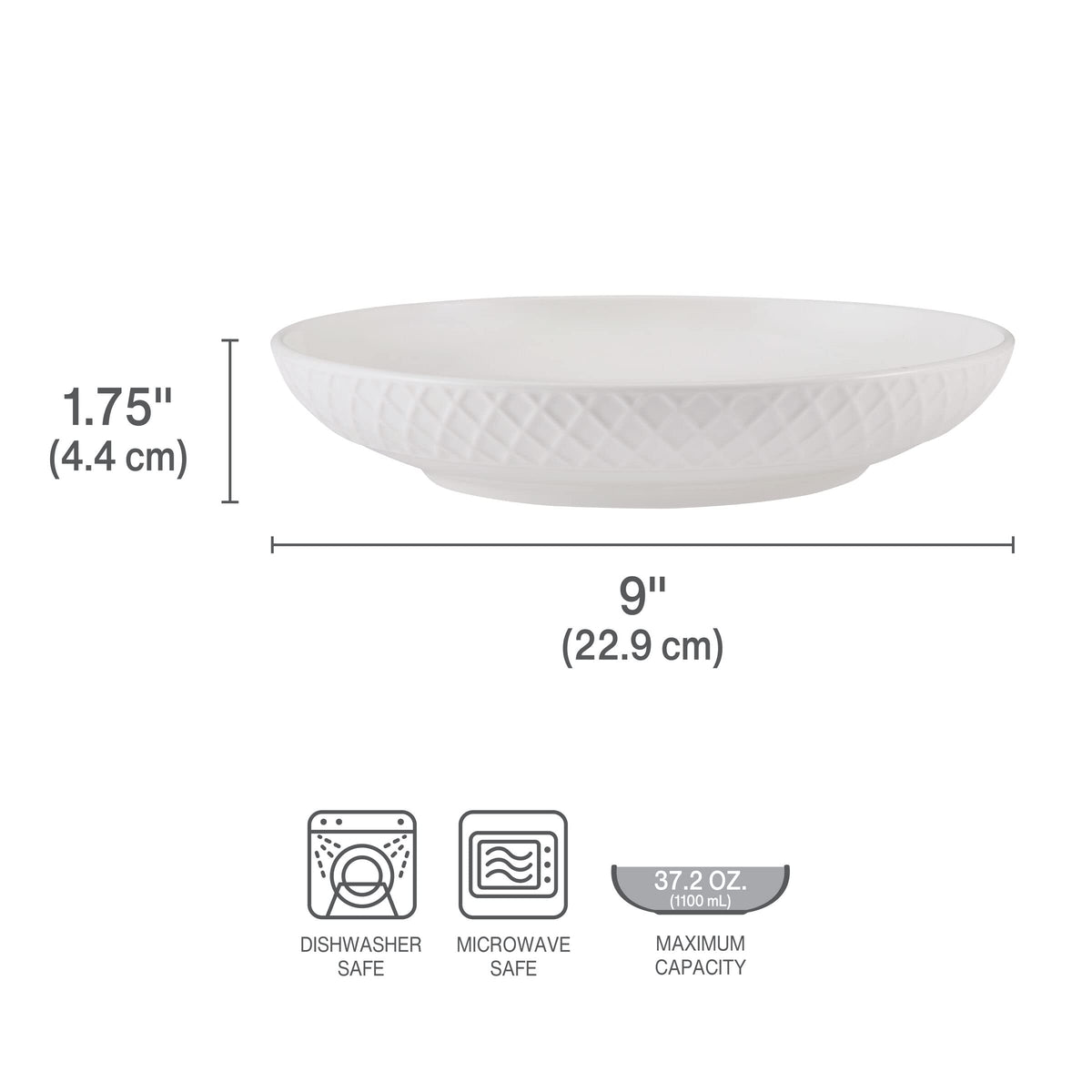 Mikasa Trellis bone china bowls, dishwasher safe for easy cleanup after meals.