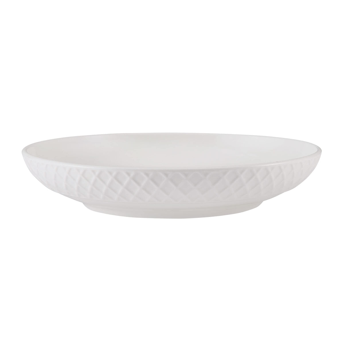 Mikasa Trellis bowls side profile, low wide design ideal for pasta and salads.
