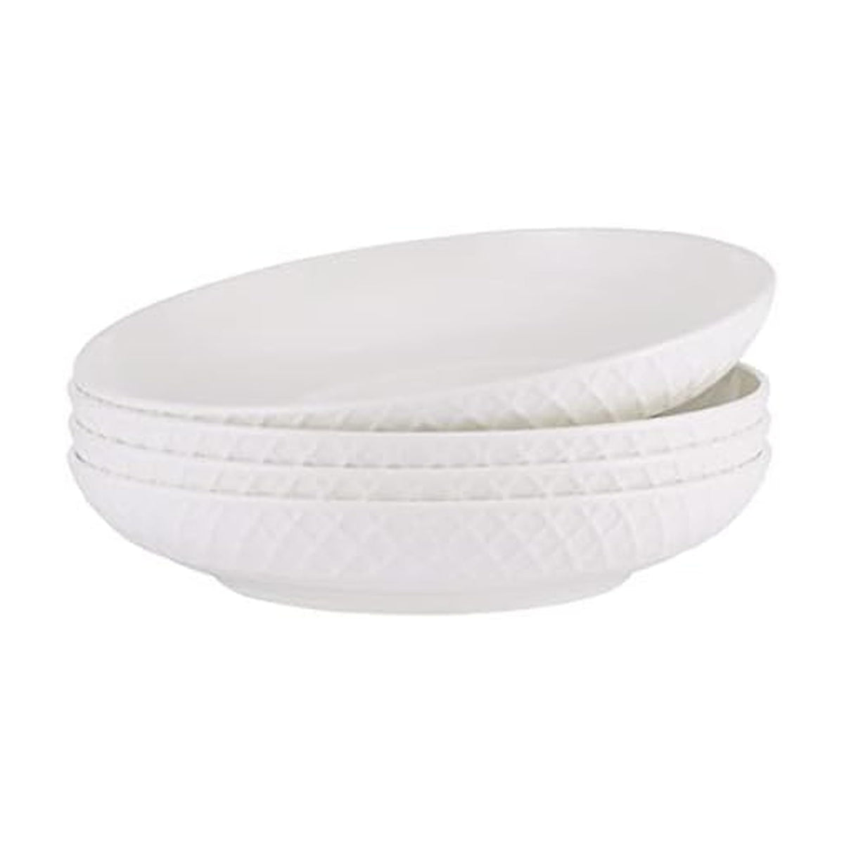 Mikasa Trellis pasta bowls top view, elegant white finish for everyday meals.