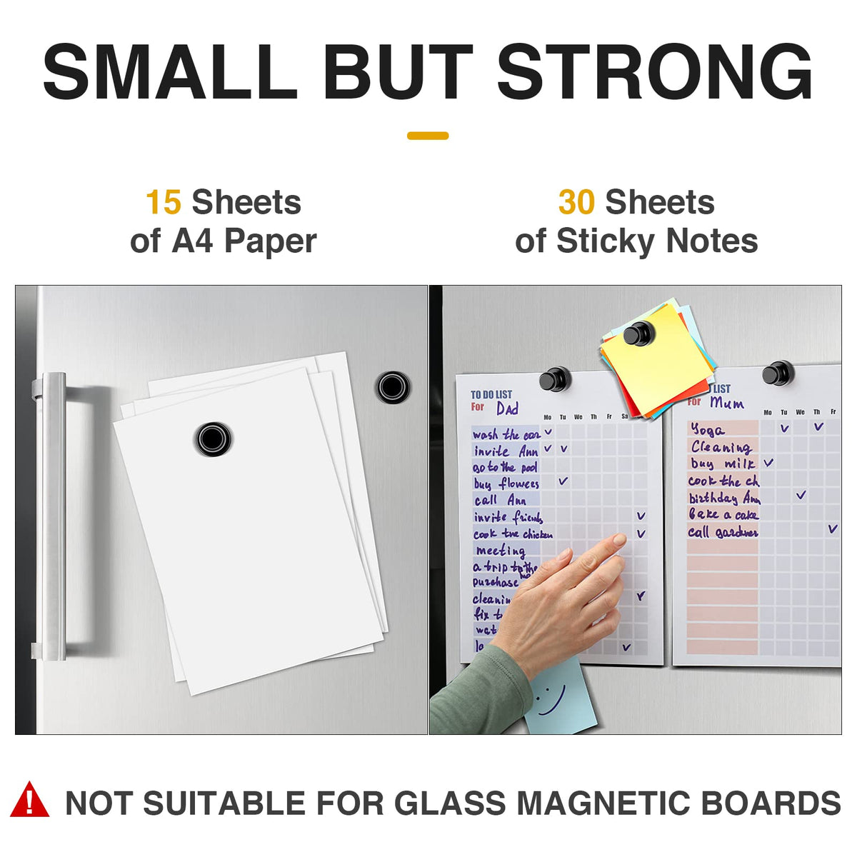 MIKEDE magnets hold notes securely on kitchen boards
