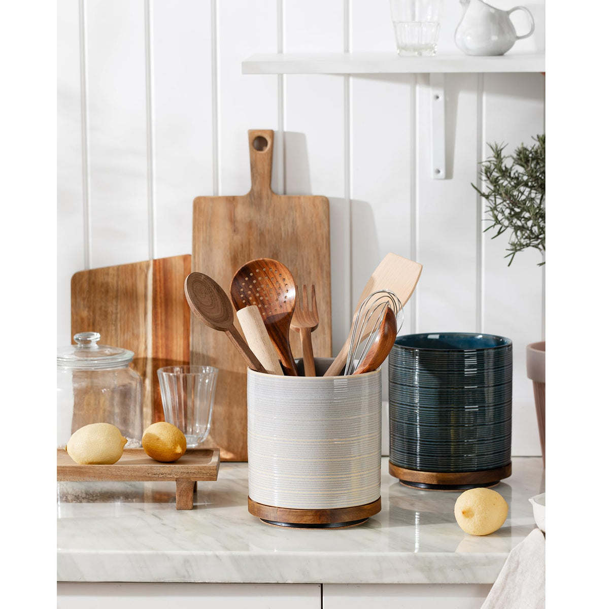 MIKIGEY ceramic utensil crock with deep capacity for large tools.