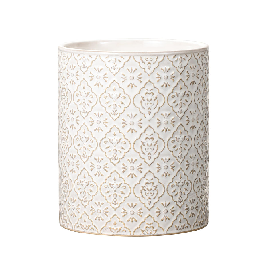 MIKIGEY ceramic utensil holder with embossed pattern adds farmhouse charm and organization.