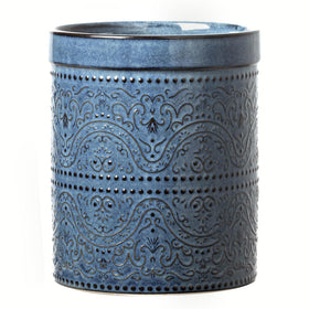 MIKIGEY ceramic utensil holder with lace embossing for tidy counter organization.