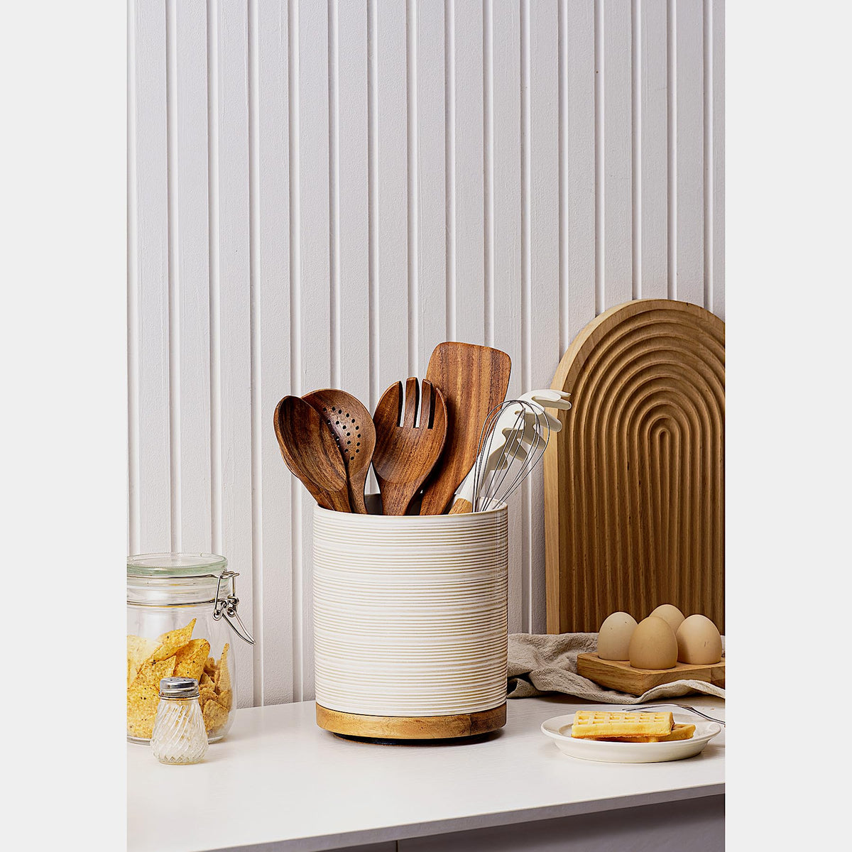 MIKIGEY utensil holder on counter helps keep tools organized and accessible.