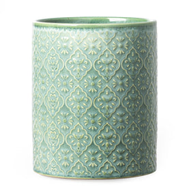 MIKIGEY forest green utensil holder with embossed pattern for stylish kitchen organization.