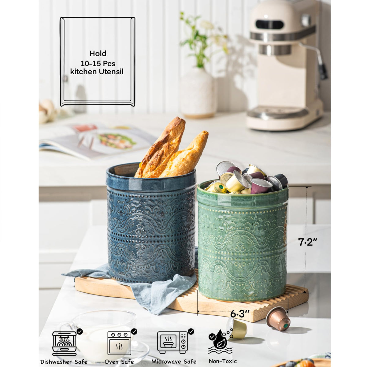 MIKIGEY heavy-weight ceramic keeps heavy utensils stable on the countertop.