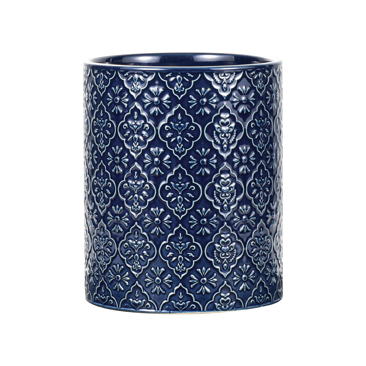 MIKIGEY ceramic utensil holder with embossed pattern for organized counters.