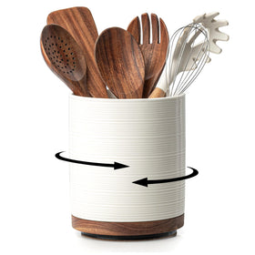 MIKIGEY 360° rotating utensil holder on a clean countertop for easy access.