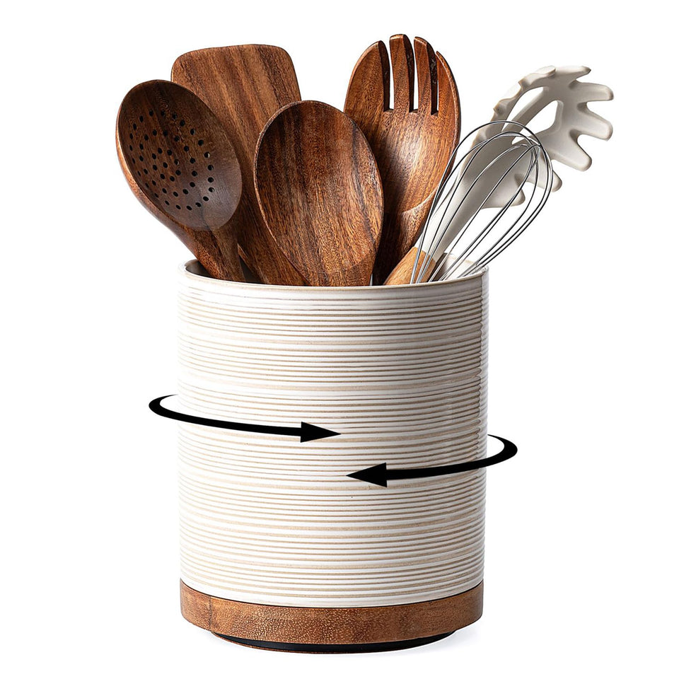 MIKIGEY 360° rotating Arctic White utensil holder keeps utensils within reach while cooking.