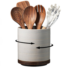 MIKIGEY 360° rotating utensil holder shows easy access to cooking tools.