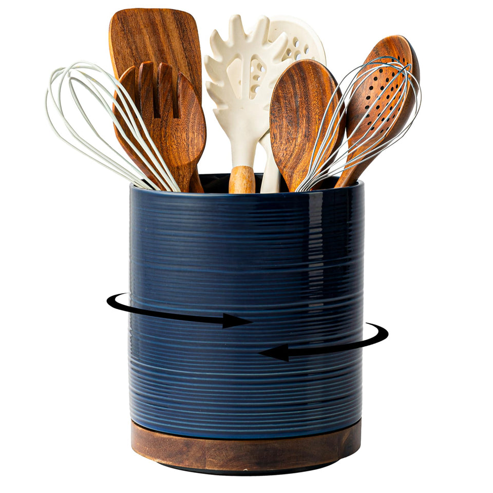 MIKIGEY 360° rotating utensil holder provides quick access to kitchen tools.