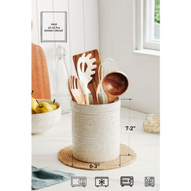 MIKIGEY utensil holder filled with spatulas: heavy-base stability.