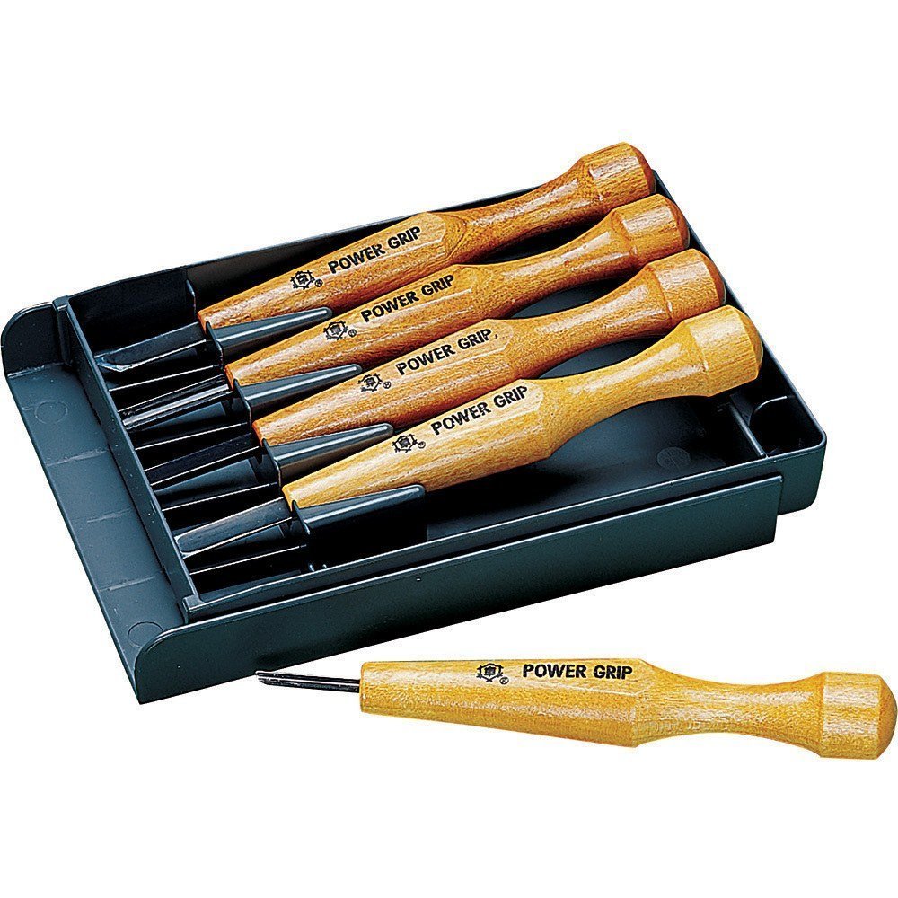 Mikisyo Rockler five-piece power grip carving set for precise wood carving and Japanese craftsmanship.