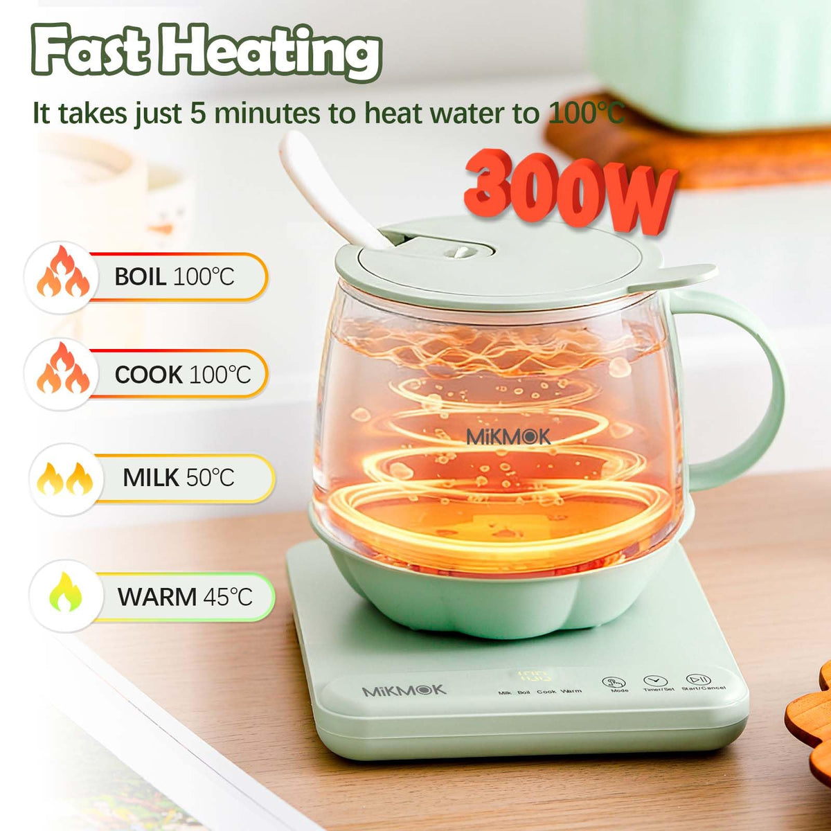MIKMOK beverage warmer with digital display shows precise temperature during use