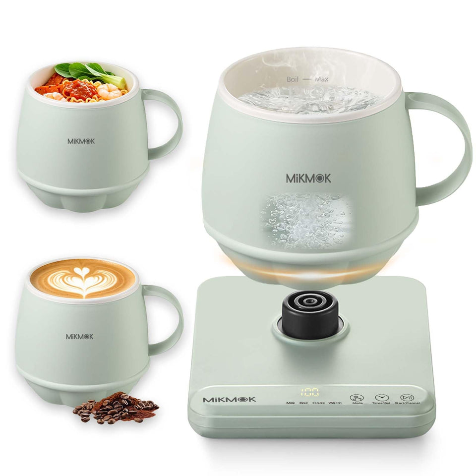 MIKMOK desk boiling water mug top view highlighting compact office-friendly design for desk warming