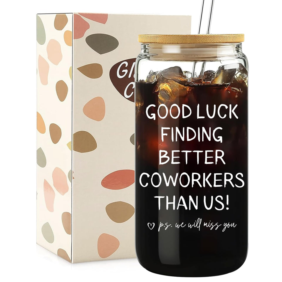 Mikopei farewell glass cup with lid and straw, ideal for iced coffee and smoothies.