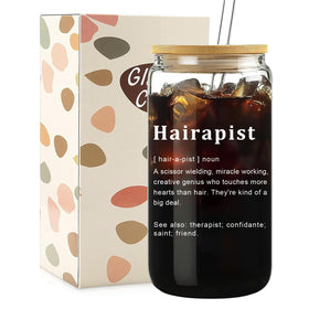 Mikopei Hairapist glass cup with lid and straw, ideal for daily sipping.