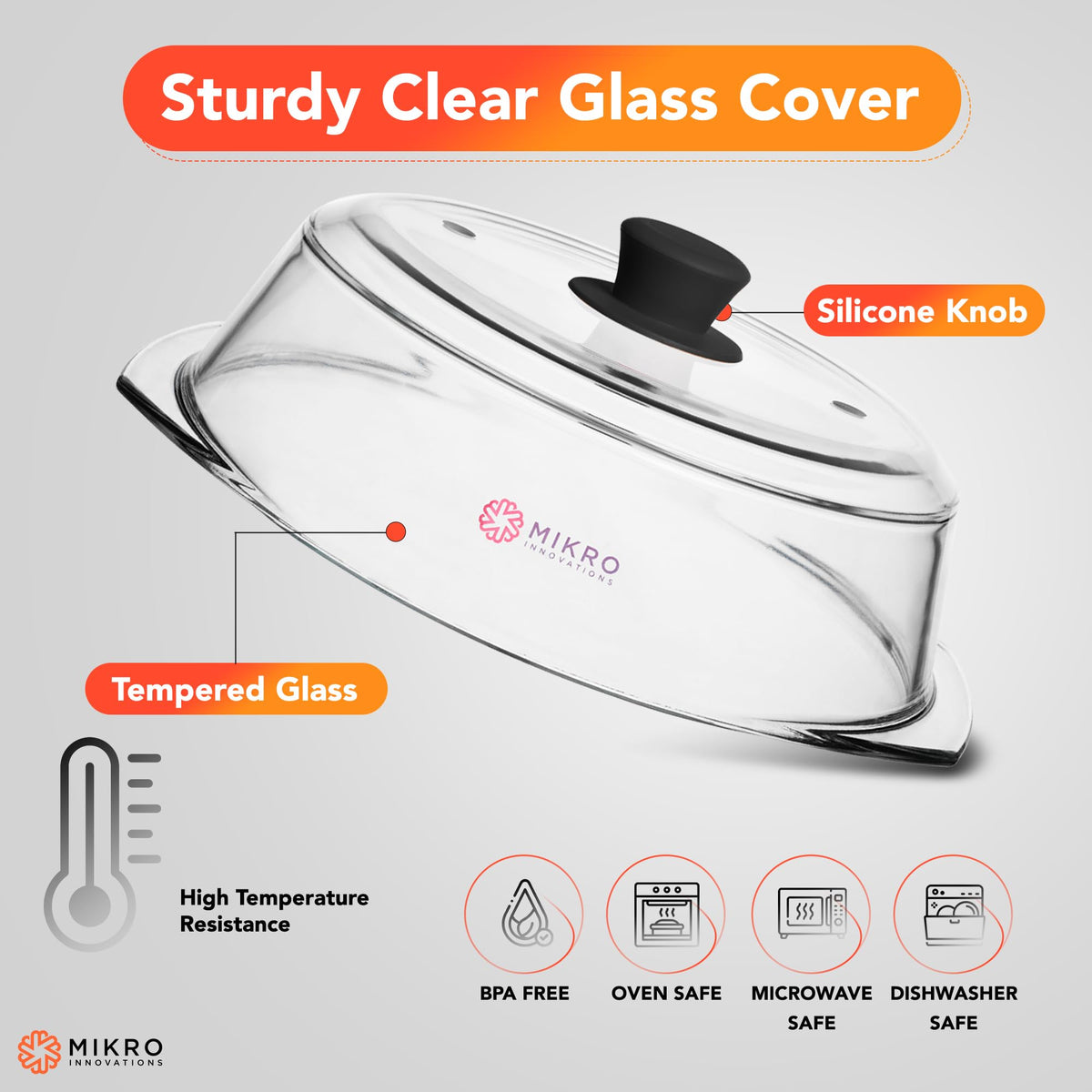 Mikro Innovations clear borosilicate glass cover keeps food visible during heating