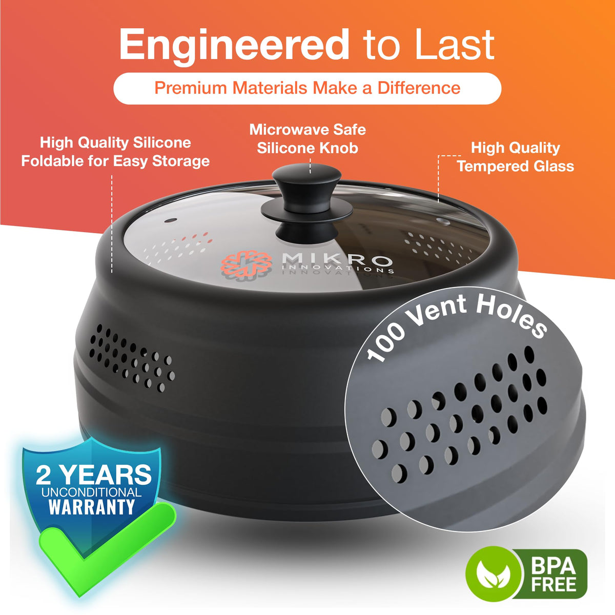BPA-free silicone and tempered glass build for durable reheating
