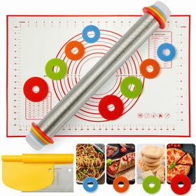 MIKULA rolling pin with adjustable rings for precise dough thickness.