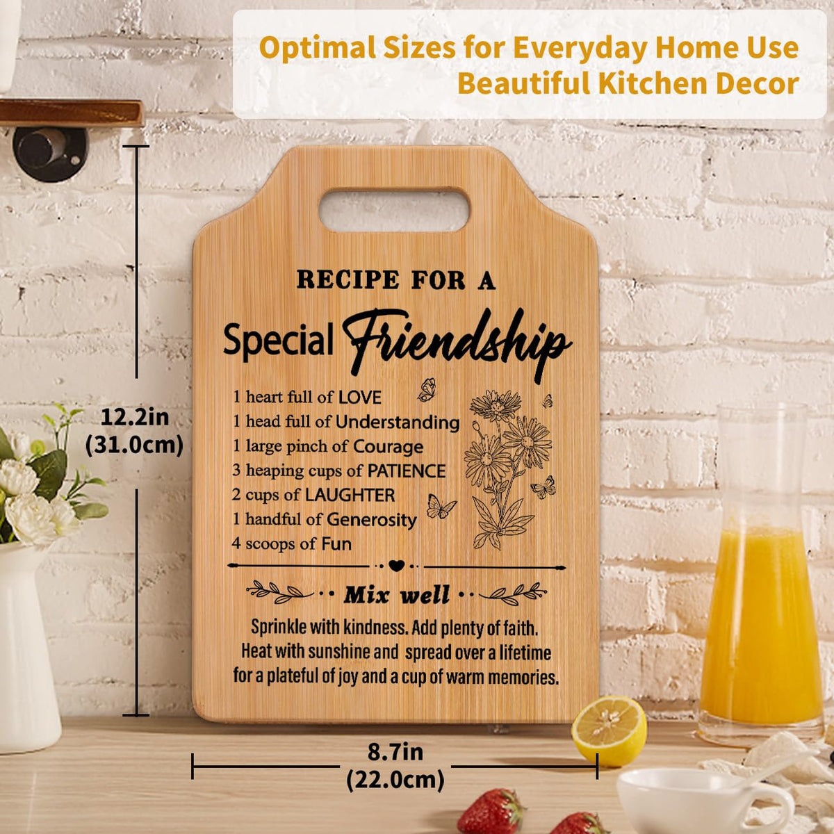 Milcier bamboo cutting board with a hanging handle, ready for wall display or serving.