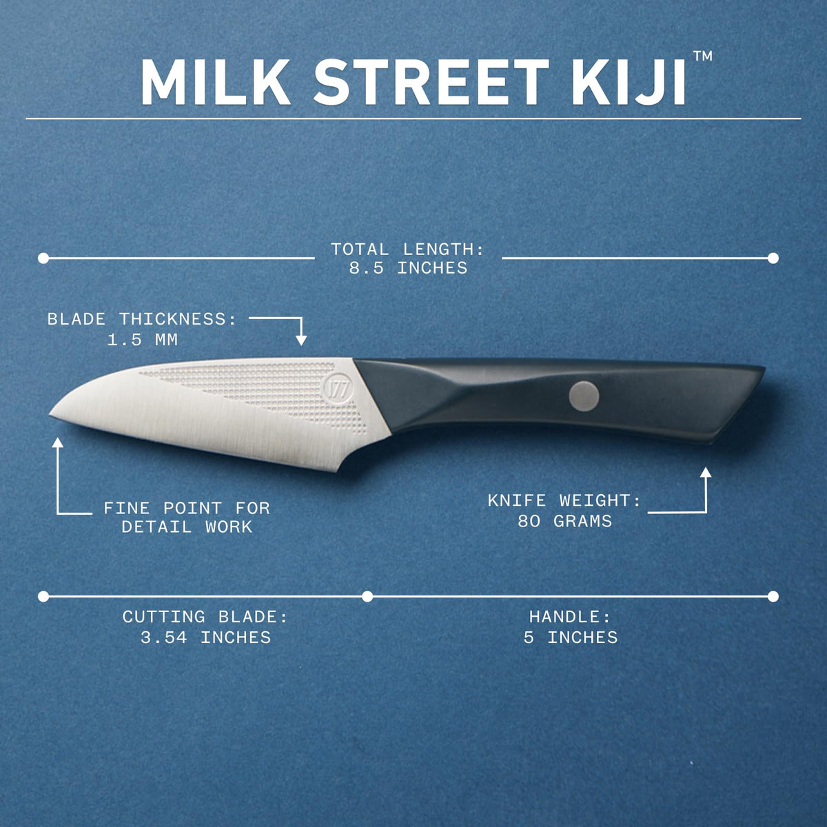 Milk Street Kitchin-kiji knife blade crafted from German 1.4116 steel.