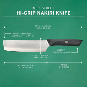 Milk Street Nakiri knife blade height protecting fingers while chopping