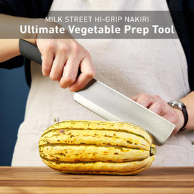 Milk Street Nakiri knife in action during vegetable prep at home