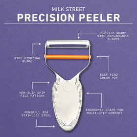 Milk Street Precision Peeler ergonomic handle for comfortable grip.