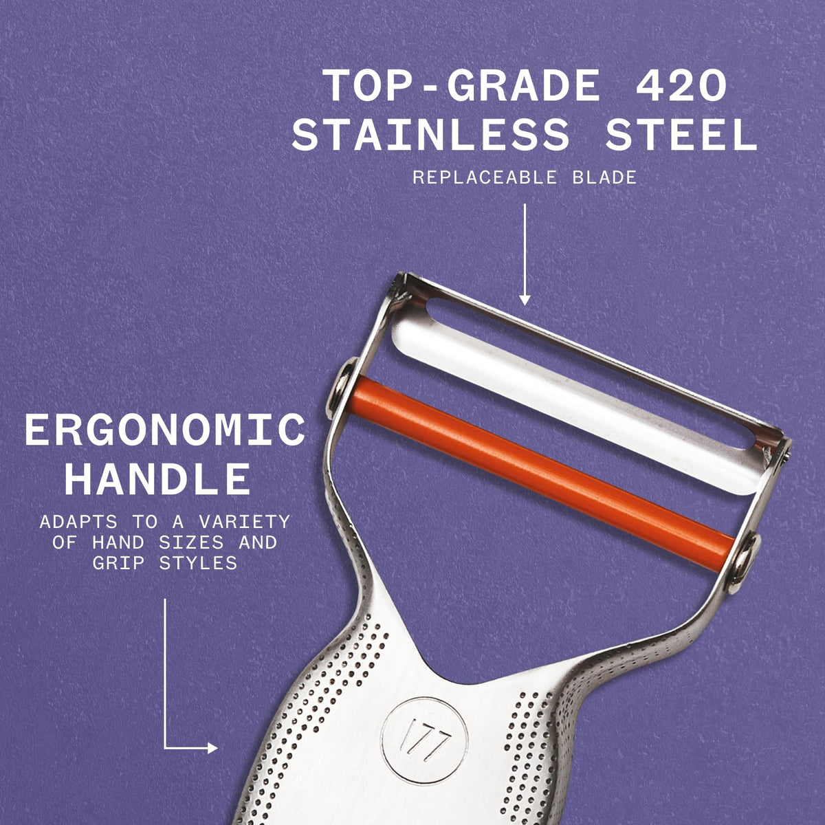 Milk Street Precision Peeler pivoting blade demonstrates curved surface peeling.