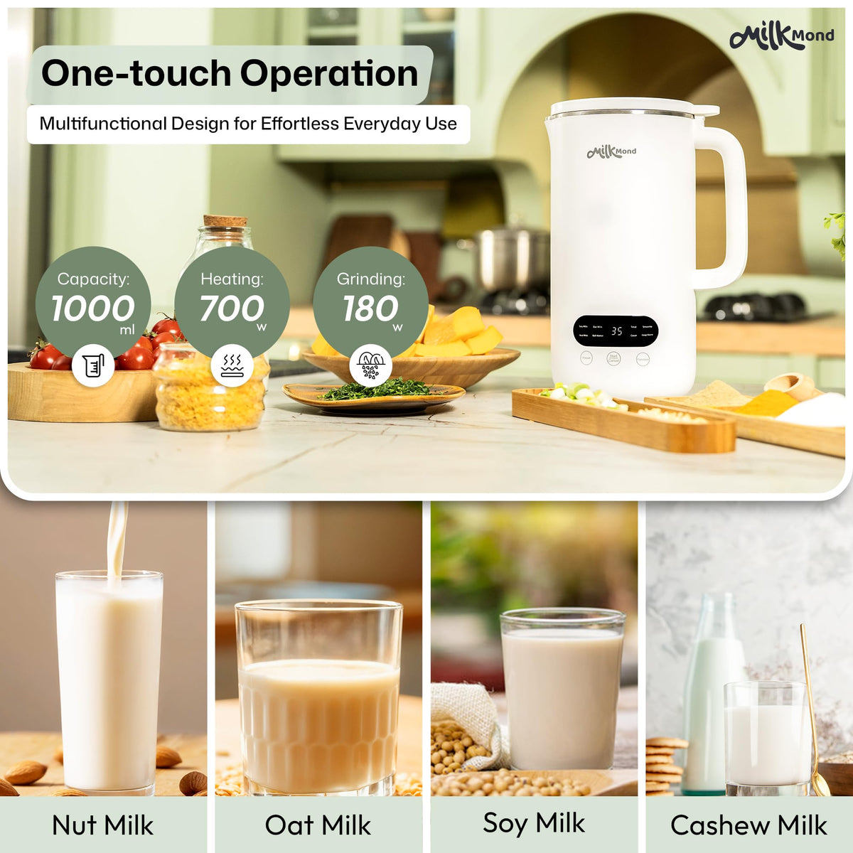 Milkmond 12-hour delay-start feature supports waking up to fresh milk.