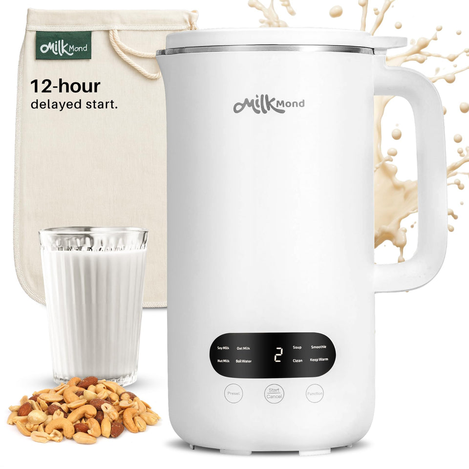 Milkmond 8-in-1 front view shows a compact appliance ready for homemade milks.