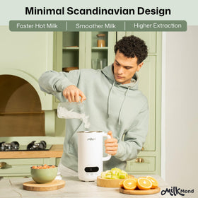 Milkmond self-cleaning system shown for effortless cleanup after daily use.