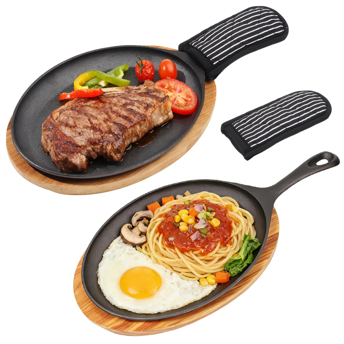 Millsten fajita skillet set with wood base for family fajita night at home.