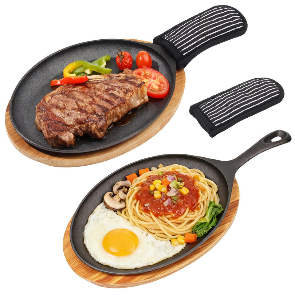 Millsten fajita skillet set with wood base for family fajita night at home.