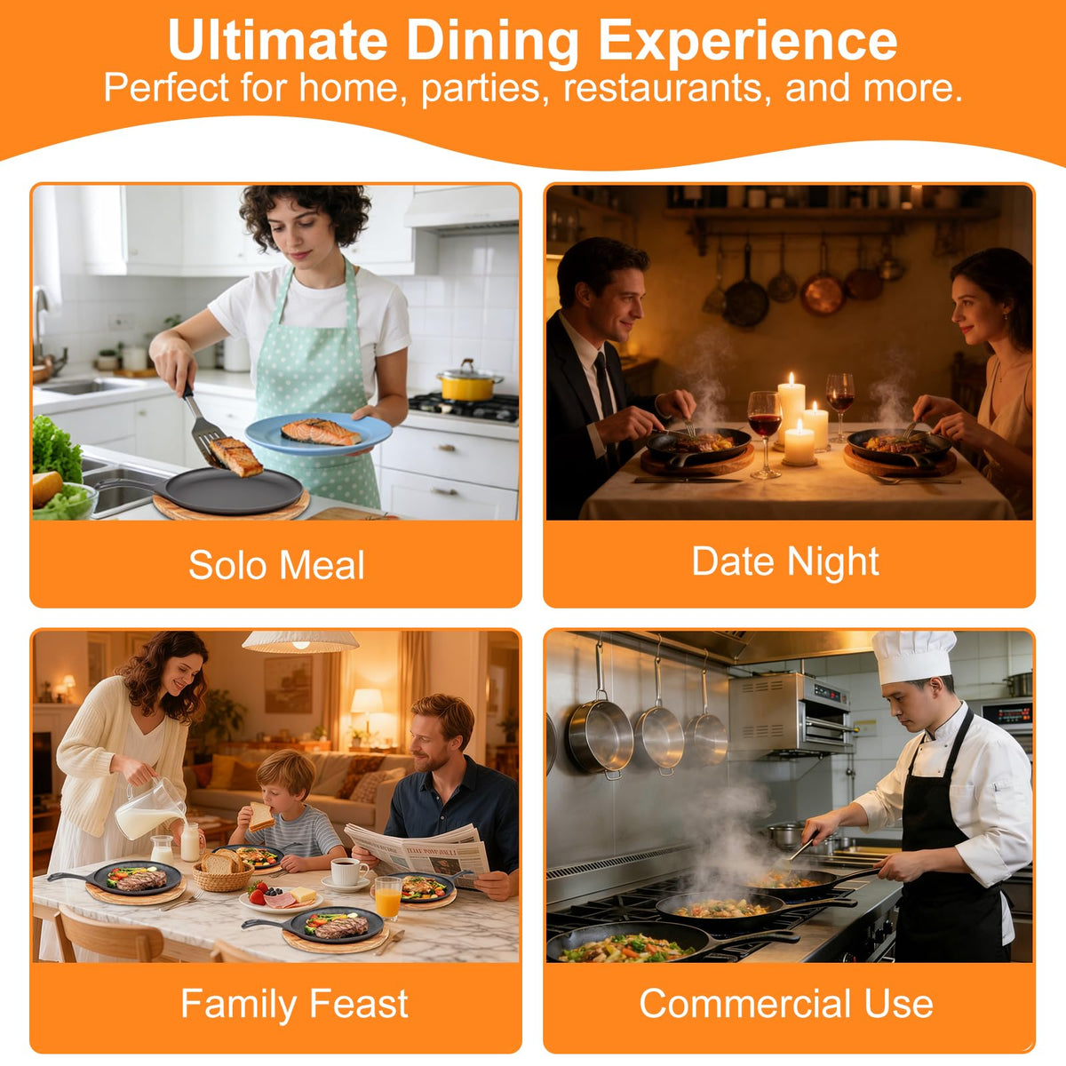 Millsten heat-retention cast iron keeps dishes warm from kitchen to table.