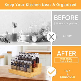 MillTu bamboo spice rack 3-tier elevates spices for quick picking