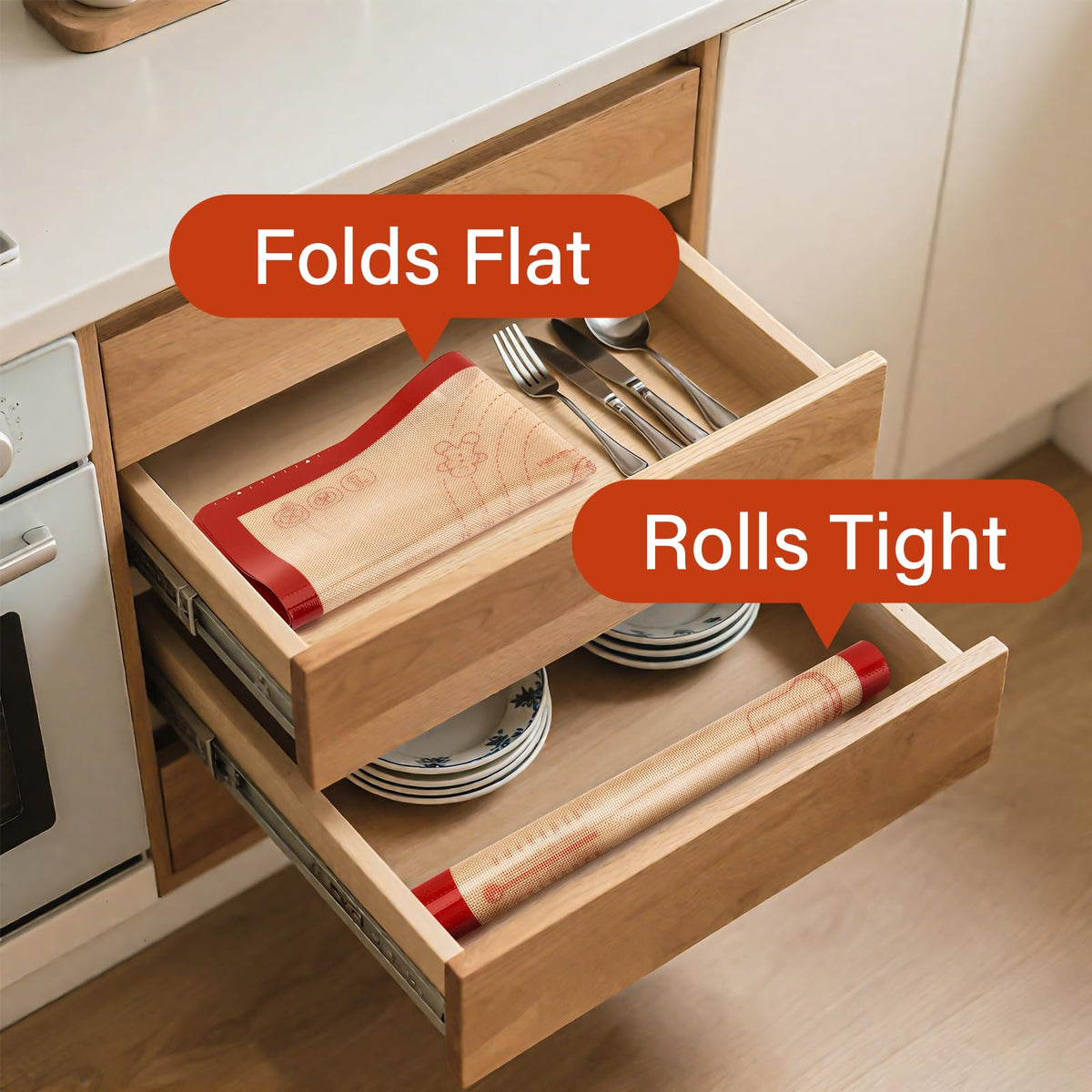 Mimekitchen durable surface doubles as kneading and counter protection.