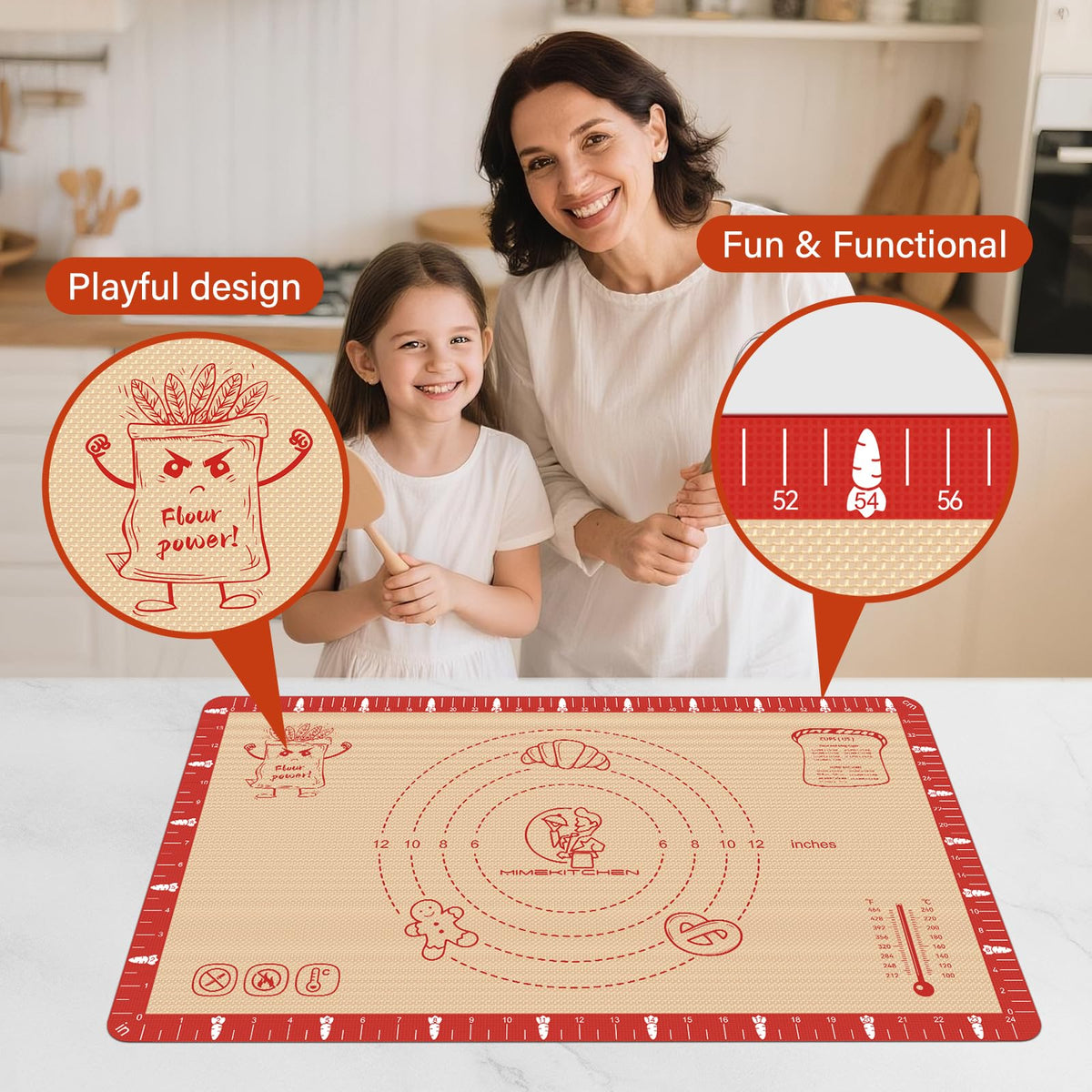 Mimekitchen dual-color measurements for precise dough sizing during prep.