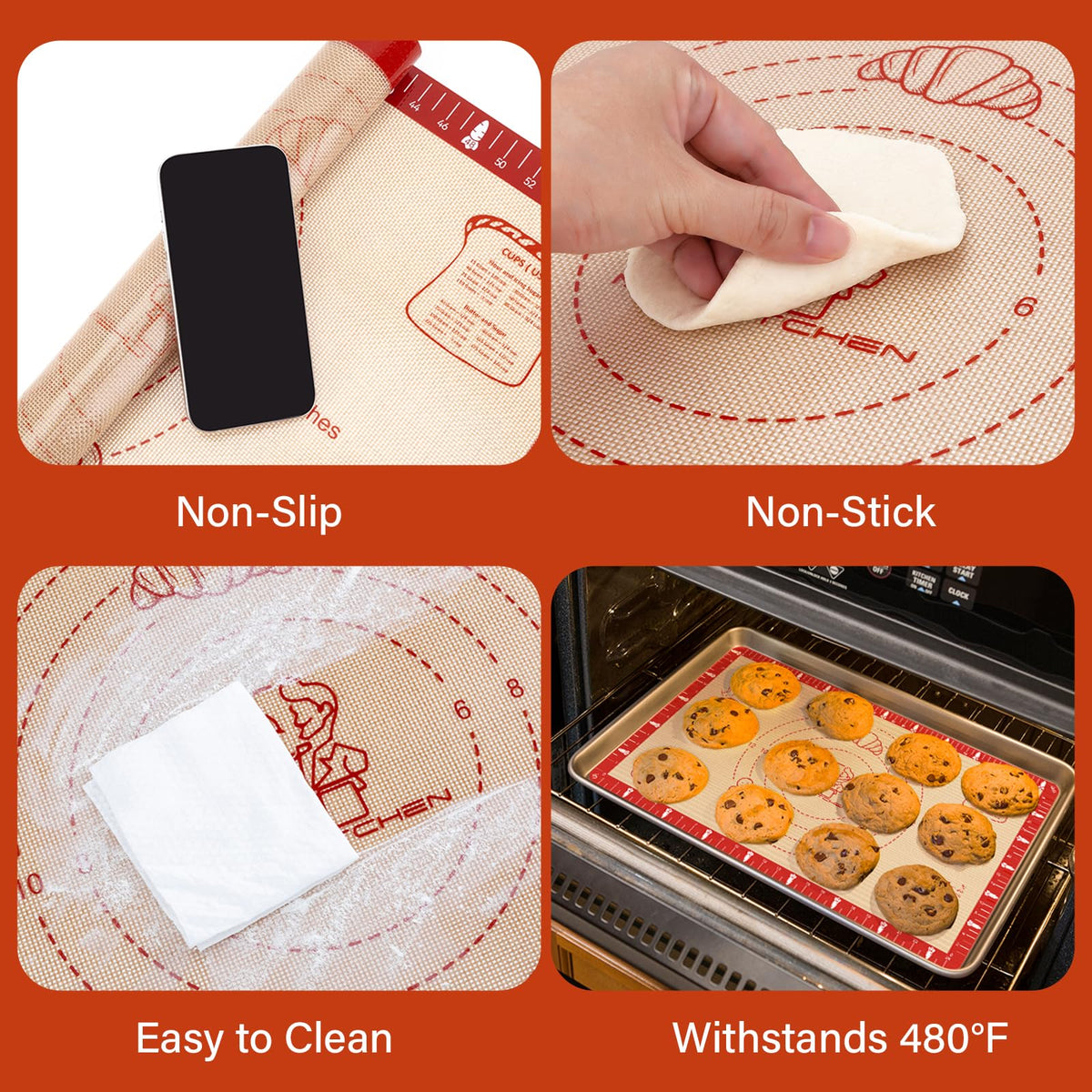 Mimekitchen extra-thick silicone mat resists cuts and warping during busy bakes.